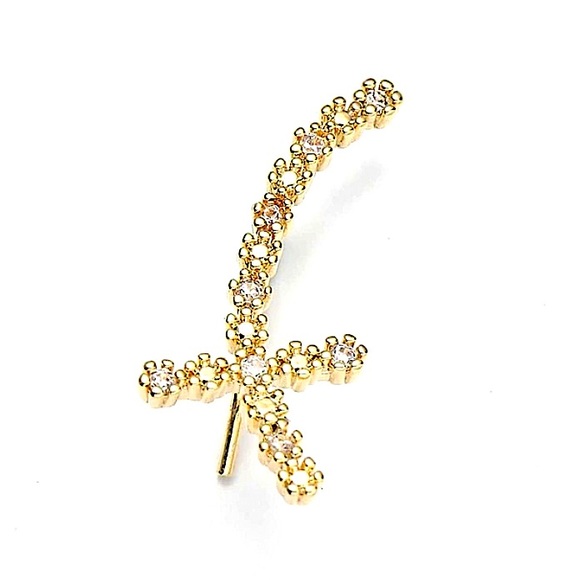 Gold Zircon Daisy Cross Ear Climber, Ear Jacket, Minimalist - Picture 3 of 6